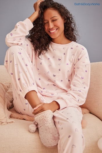 Bath & Body Works Pink Heart Print Cosy Fleece Lounge Pyjamas (N40763) | £39