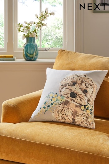 Ochre Yellow Spring Charlie the Cockapoo Cushion (N40813) | £14