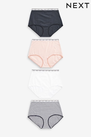 Pink/Blue Stripe Full Brief Cotton Rich Logo Knickers 4 Pack (N40827) | £18