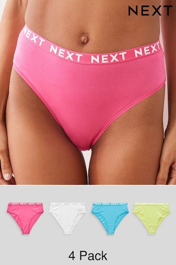 Bright Colours High Rise High Leg Cotton Rich Logo Knickers 4 Pack (N40831) | £18