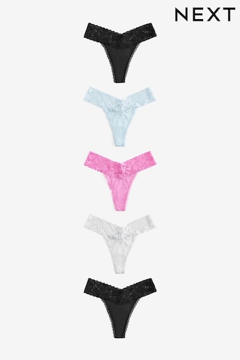 Pink/Blue/Black Thong Floral Lace Knickers 5 Pack (N40834) | £22