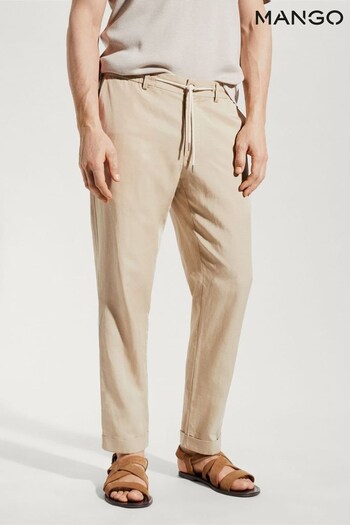 Mango Slim Fit Cream asymmetric-hem Trousers With Drawstring (N40893) | £50