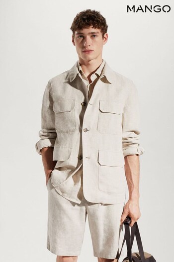 Mango 100% Linen Brown Overshirt With Pockets (N40895) | £90
