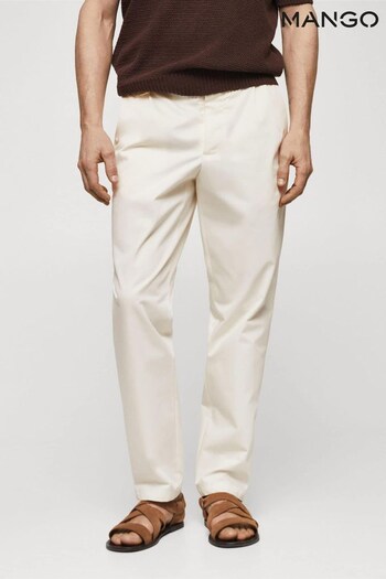 Mango Cream Cotton Pleated Trousers II1R4013 (N40896) | £60