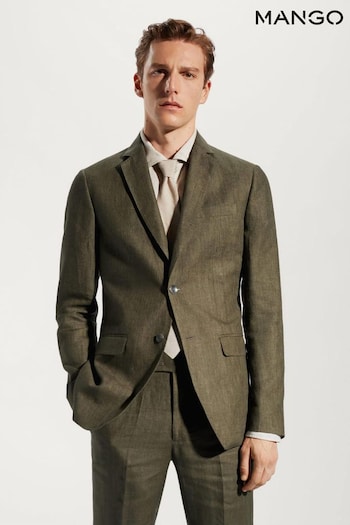 Mango Slim Fit Green 100% Linen Suit: Jacket (N40902) | £150