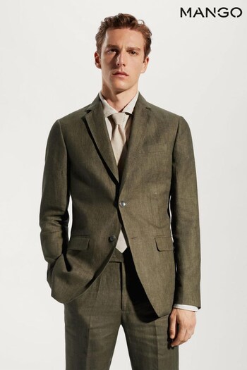 Mango Slim Fit Green 100% Linen Suit: Jacket (N40902) | £75