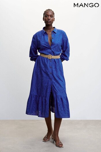 Mango Blue Openwork Detail Shirt Industry Dress (N40906) | £80