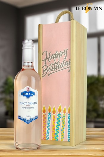 Le Bon Vin Happy Birthday Pinot Grigio Rose, Wood Boxed Wine Gift (N40924) | £30