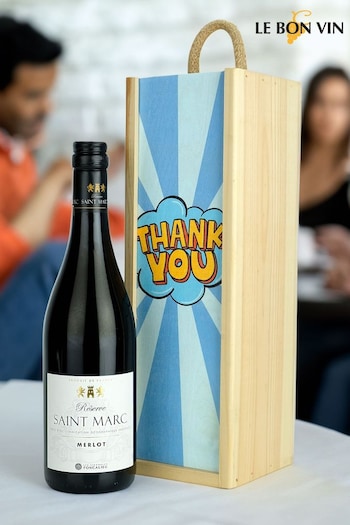 Le Bon Vin Thank you Reserve Merlot, Wooden Boxed Wine Gift (N40925) | £30