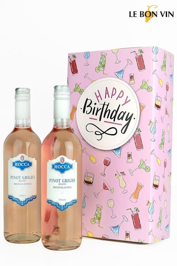 Le Bon Vin Happy Birthday Pinot Grigio Rosé Wine Duo Boxed Gift (N40950) | £33