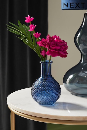 Pink Artificial Peony In Navy Glass Vase (N40971) | £18