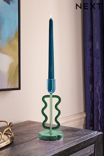 Green Wiggle Arm Glass Taper Candle Holder (N40975) | £12