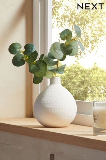 Green Artificial Eucalyptus In White Vase (N40991) | £10