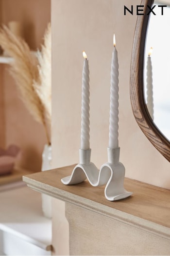 White Wiggle Cast Metal Taper Candle Holder (N41007) | £18
