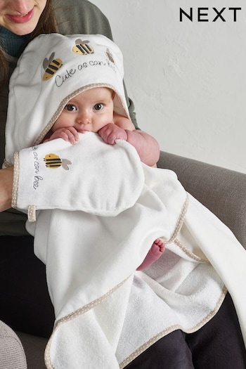 White Bee Newborn Cotton Hooded Baby Towel (N41054) | £18