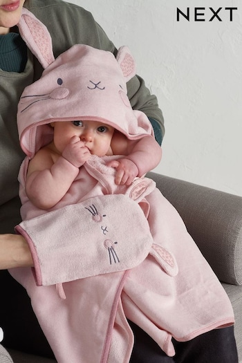 Pink Bunny Newborn Cotton Hooded Baby Towel (N41058) | £18