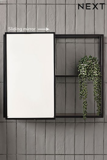 Black Sliding Shelf Wall Mirror (N41081) | £85