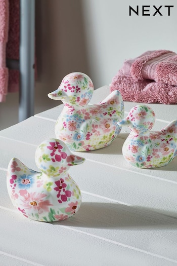 Set of 3 Multi Floral Ceramic Ducks (N41161) | £14