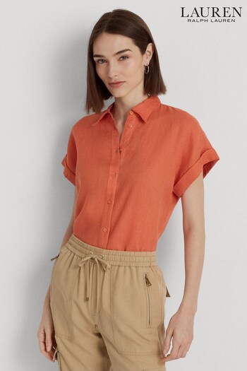Lauren Ralph Lauren Orange Broono Linen Short Sleeve Shirt (N41209) | £129