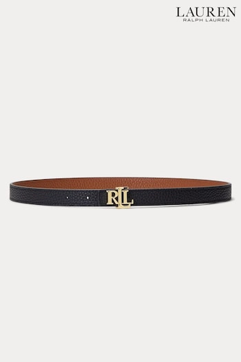 Lauren Ralph Lauren Black Logo Reversible Leather Skinny Belt (N41217) | £89