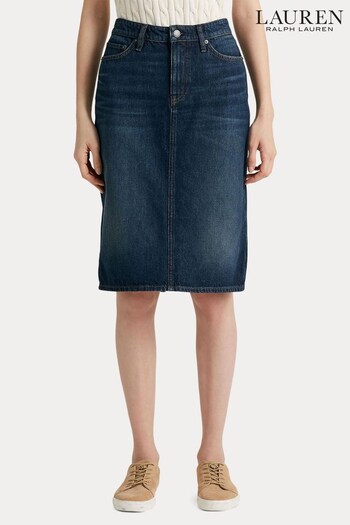 Lauren Ralph Lauren Blue Daniela Knee Length Denim Skirt (N41223) | £139