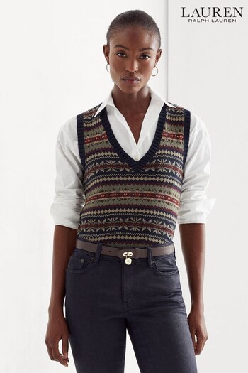 Lauren Ralph Lauren Black Sevolat Fairisle V-Neck Sweater Vest (N41225) | £189