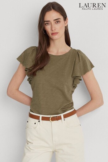 Lauren Ralph Lauren Afrodille Ruffle Sleeve Jersey T-Shirt (N41226) | £89