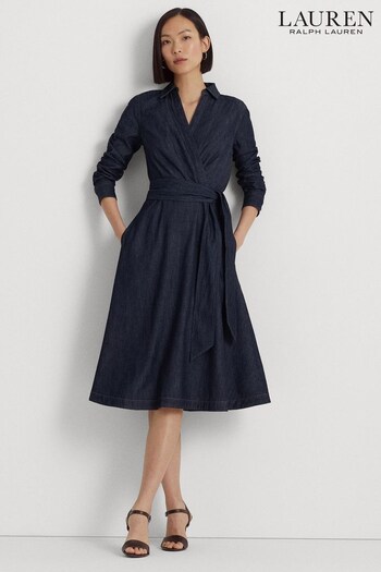 Lauren Ralph Lauren Blue Denim Long Sleeve Midi Dress (N41241) | £259
