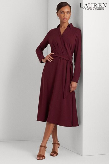 Lauren Ralph Lauren Burgundy Red Rowella Georgette Midi Dress (N41243) | £259