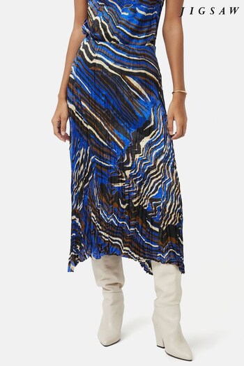 Jigsaw Blue Terrain Silk Viscose Skirt (N41311) | £165
