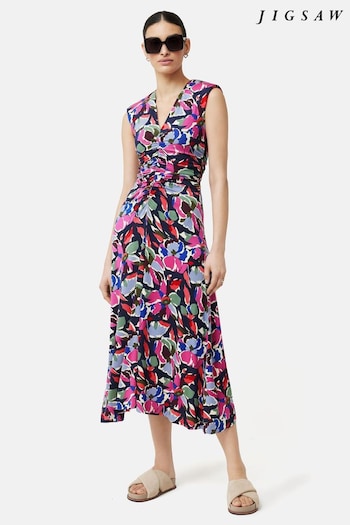 Jigsaw Pink Graphic Pansy Jersey Dress (N41324) | £135