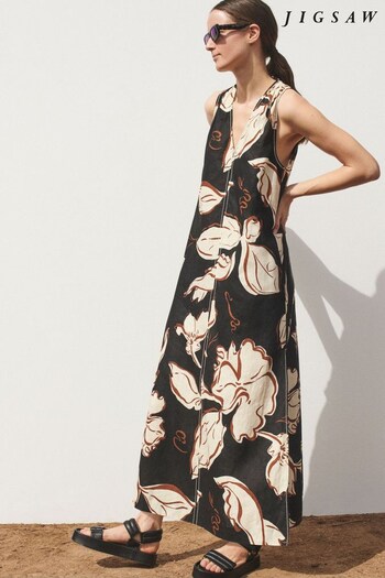 Jigsaw Leaf Outline Linen Black Dress (N41334) | £175