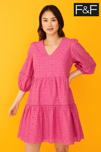 F&F Pink The Edit Kelly Brook Broderie Mini Dress (N41456) | £28