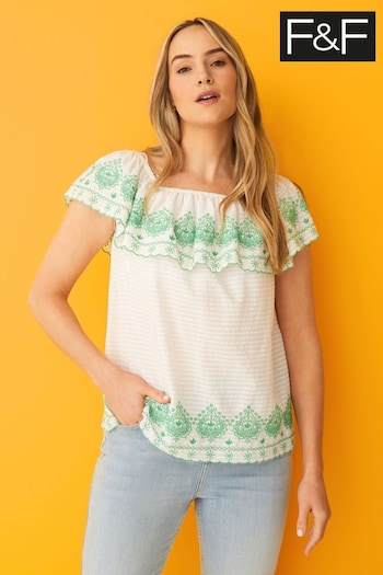 F&F Green The Edit Kelly Brook Embroidered Bardot Blouse (N41460) | £22