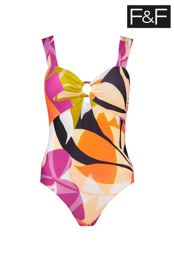 F&F Green Tropical Print Swimsuit with Trim Detail (N41466) | £28
