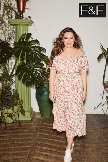 F&F Pink The Edit Kelly Brook Bardot Floral Midi Dress (N41470) | £28