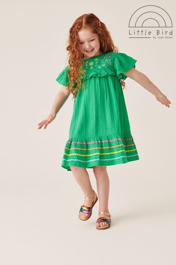 Little Bird by Jools Oliver Green Floral Embroidered Frill Dress (N41578) | £28 - £34