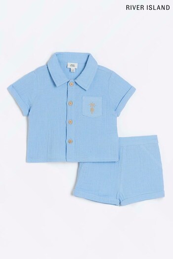 River Island Blue Boys Cheesecloth Shirt Set (N41817) | £20