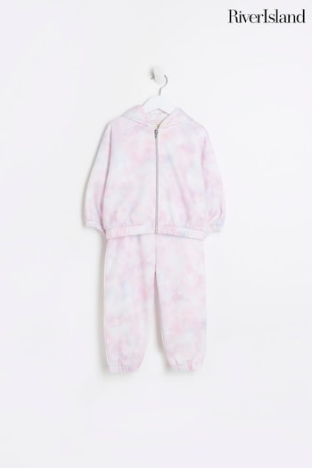 River Island Pink Girls Tie Dye Hoodie Set (N41825) | £28