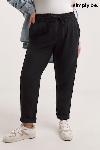 Simply Be Black Linen Mix Tie Waist Tapered Black Trousers (N41865) | £12