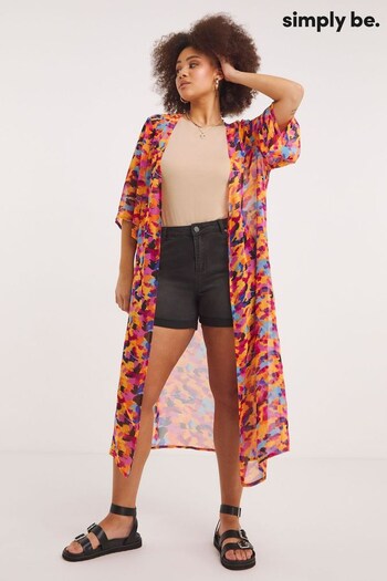 Simply Be Orange Tie Dye Sheer Longline Short Sleeve Kimono (N41866) | £24