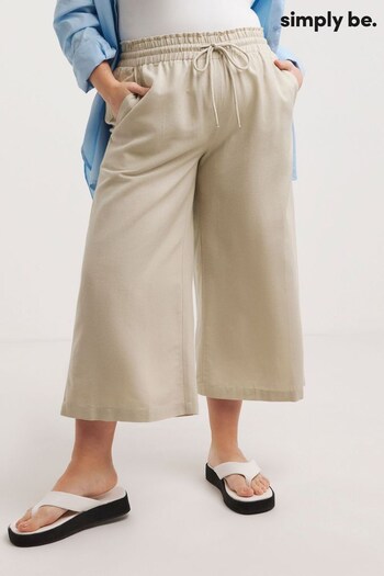 Simply Be Stone Linen Mix Tie Waist Wide Leg Nude Trousers (N41871) | £22