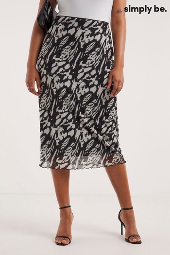Simply Be Mono Tie Dye Mesh Black Midi Skirt (N41872) | £26