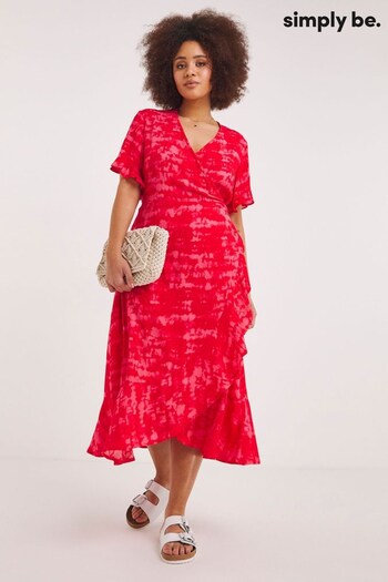 Simply Be Red Tie Dye Wrap Midi Dress (N41886) | £36