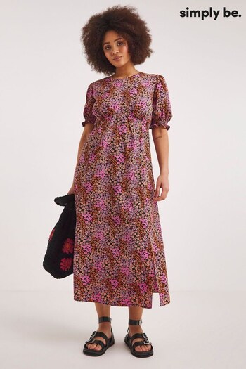 Simply Be Pink Ditsy Floral Split Hem Midi Dress (N41887) | £29