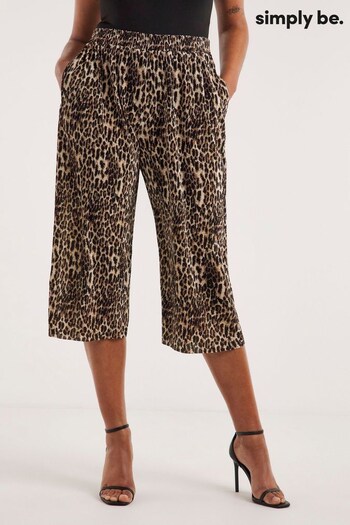 Simply Be Leopard Plisse Brown Culotte Trousers (N41890) | £26