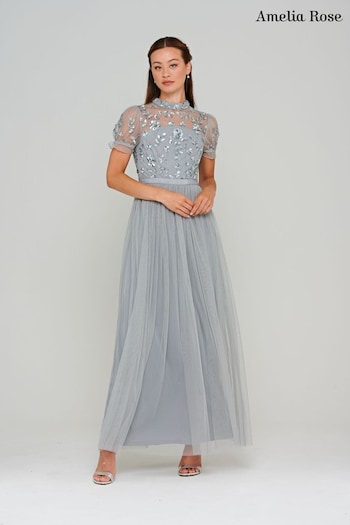 Amelia Rose Grey  Embellished Dress (N42160) | £135