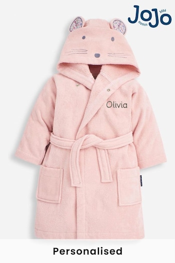 JoJo Maman Bébé Pink Personalised Mouse Cotton Towelling Robe (N42165) | £33.50