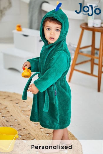 JoJo Maman Bébé Green Personalised Dinosaur Cotton Dressing Gown (N42171) | £33.50