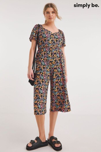 Simply Be Floral Supersoft Sweetheart Black Jumpsuit (N42173) | £29